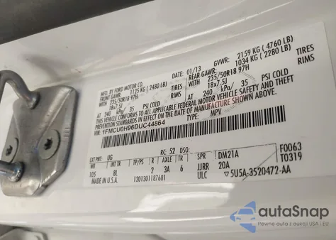 2013 Ford Escape Sel from USA, damaged, VIN 1FMCU0H96DUC44864